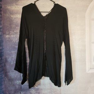 Max Studio 100% Silk  Sheer Black Blouse beaded !